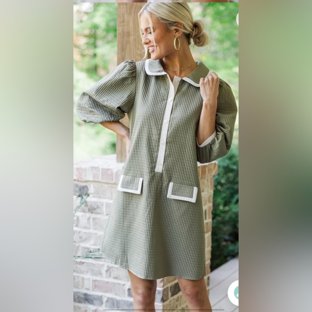 THML: What A Joy Olive Green Textured Dress Size small New Without tags!